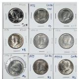 Lot of 9  Kennedy Half dollars  BU 1971-D - 1977-D