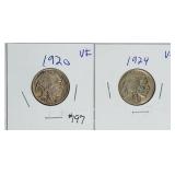 1920 & 1924  Buffalo Nickels   VF