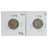 1917 & 1918  Buffalo Nickels   F