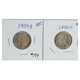 1935-S & 1935-S  Buffallo Nickels   XF