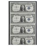 4 Consec. #  1957-A  $1 Silver Certificates  AU+