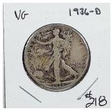 1936-D  Walking Liberty Half Dollar   VG