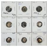 Lot of 9  Roosevelt Dimes  Proof  1968-S-1982-S