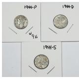 1944 P-D-S  Mercury Dimes