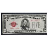 1928  $5 Legal Tender Red Seal  VF+  AA Block