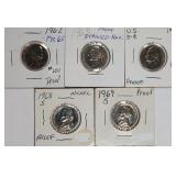 Lot of 5  Proof Jefferson Nickels  1962 - 1969-S