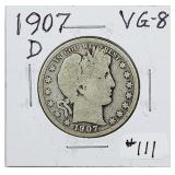 1907-D  Barber Half Dollar   VG