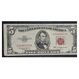 1953-C  $5 Legal Tendar Red Seal   VG  CA Block