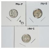 1941 P-D-S  Mercury Dimes