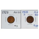 1928 & 1928-D  Lincoln Cents  AU