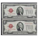 1928 D & G  $2 Legal Tender Red Seals  VG & F