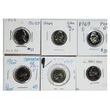 Lot of 6  Jefferson Nickels   Proof  1962 - 1969-S