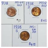 1938 P-D-S  Lincoln Cents   MS