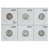 Lot of 6  1964-D    Roosevelt Dimes