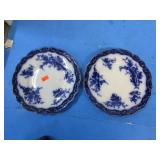 2-- FLOW BLUE ENGLISH BREAD PLATES