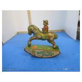 VINTAGE RED RANGER WIND-UP HORSE TIN TOY