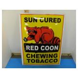 PORCELAIN RED COON CHEWING TOBACCO ADVT SIGN