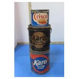 VINTAGE KARO & CRISCO TIN CANS