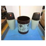 POTTERY TRASH CAN & VASES
