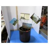 CROCK, CARD HOLDER & POST CARDS