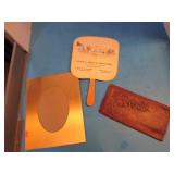 FUNERAL HOME FAN, LEATHER WALLET & FRAME
