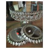 CAKE STAND & MIRRORS W/ CRYSTAL PRYSMS