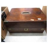 VICTORIAN WALNUT & BRASS LOCK BOX -- NO LOCK