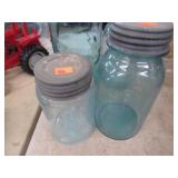 2-- BLUE / GREEN BALL MASON CANNING JARS