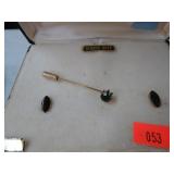 ONYX EARRINGS & PIN W/ GREEN STONE