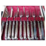 STEAK KNIVES & FORKS W/ SILVERPLATE HANDLES