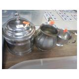 PEWTER COVERED BOWL PITCHER & SUGAR BOWL