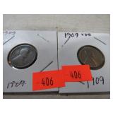 2-- 1909 WHEAT PENNIES -- ONE IS VDB