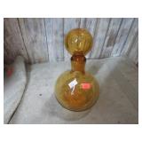 AMBER BROWN BLOWN GLASS BOTTLE W/ STOPPER