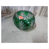 GREEN TO CLEAR CUT GLASS BOWL