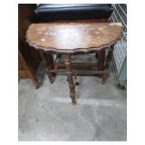 SMALL HALF ROUND TABLE -- PIECE OF VENEER IS OFF