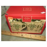 LENOX HOLIDAY COCOA MUGS W/ SPOONS