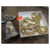 METAL ANGEL FIGURINE & COSTUME JEWELRY