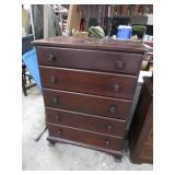 ANTIQUE MAHOGANY 5 DRAWER CHEST OF DRAWERS