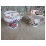 2-- SHAVING MUGS (one is damaged), BRUSH & SOAP