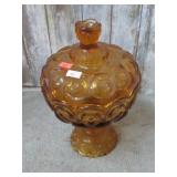 L.E. SMITH AMBER MOON & STAR 10' COMPOTE