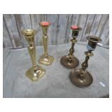 SILVERPLATE TRAYS & BRASS CANDLE HOLDERS
