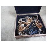 SILVERPLATE DRESSER BOX & COSTUME JEWELRY