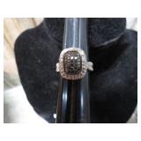 STERLING SILVER RING W/ BLACK DIAMONDS 4.8g - SZ 7