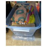 STORAGE TUB W/ LID & BEACH TOWELS