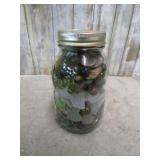 JAR-- MARBLE  & FOREIGN COINS