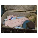 VINT. COMPOSITE JOINTED DOLL W/ CLOTHES IN BASKET