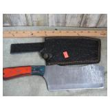 CUSTOM DAMASCUS CLEAVER W/ SHEATH