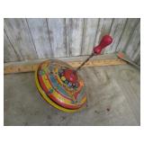 VINTAGE J CHEIN USA TIN CIRCUS SPINNER TOY