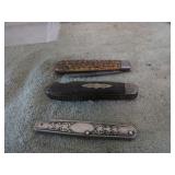 3-- POCKET KNIVES -- ONE BLADE VERY WORN