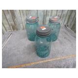 3-- ZINK LID 1 qt BLUE / GREEN BALL MASON JARS